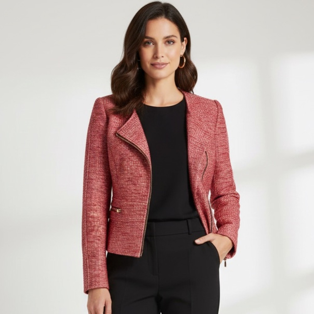 ETCETERA Tweed Upscale Moto Jacket Coat Blazer‎
